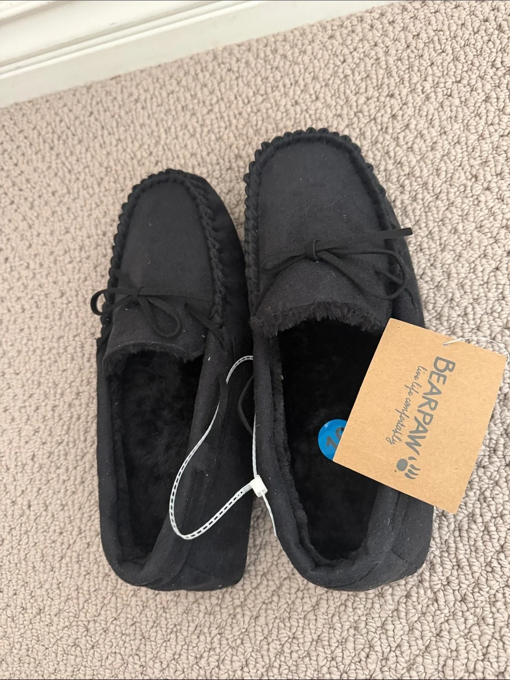 NWT BearPaw Black Moccasin Slippers for Men Size M( 9-10)